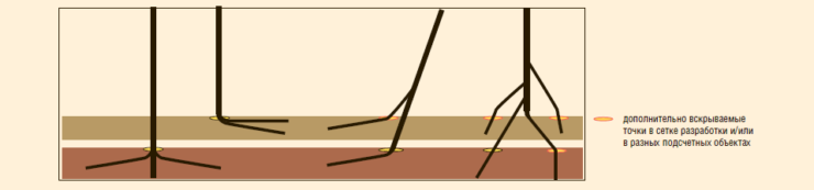 Рис. 7.1. Схематичное изображение многозабойных (слева) и многоствольных скважин (справа)