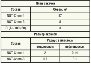 Таблица 1. Результаты расчетов экранов в программном модуле «Дизайн РИР» для скважины №3584 Саитовского м/р
