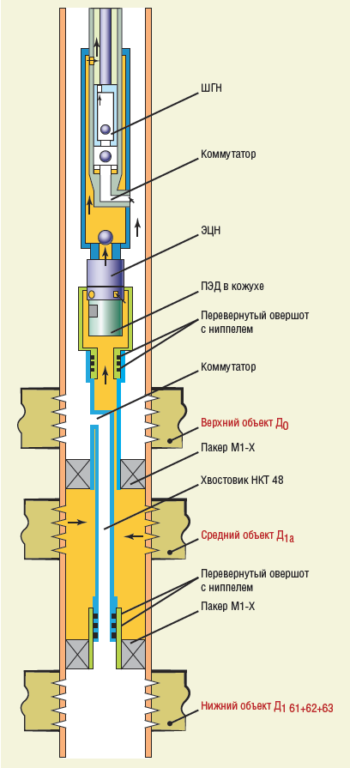 Рис. 6. Модернизированная однолифтовая установка ОРД ЭЦН-ШГН в скважине №5313