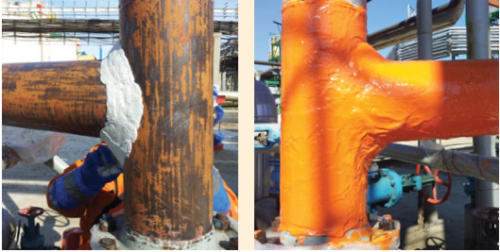 Отвод до и после проведения ремонта композитной муфтой КРМ