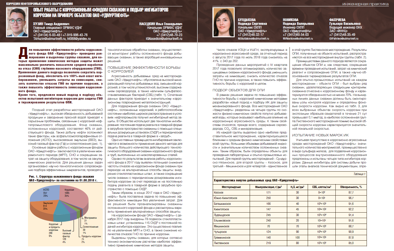 Опыт работы с коррозионным фондом скважин и подбор ингибиторов коррозии на  примере объектов ОАО «Удмуртнефть» - Инженерная практика