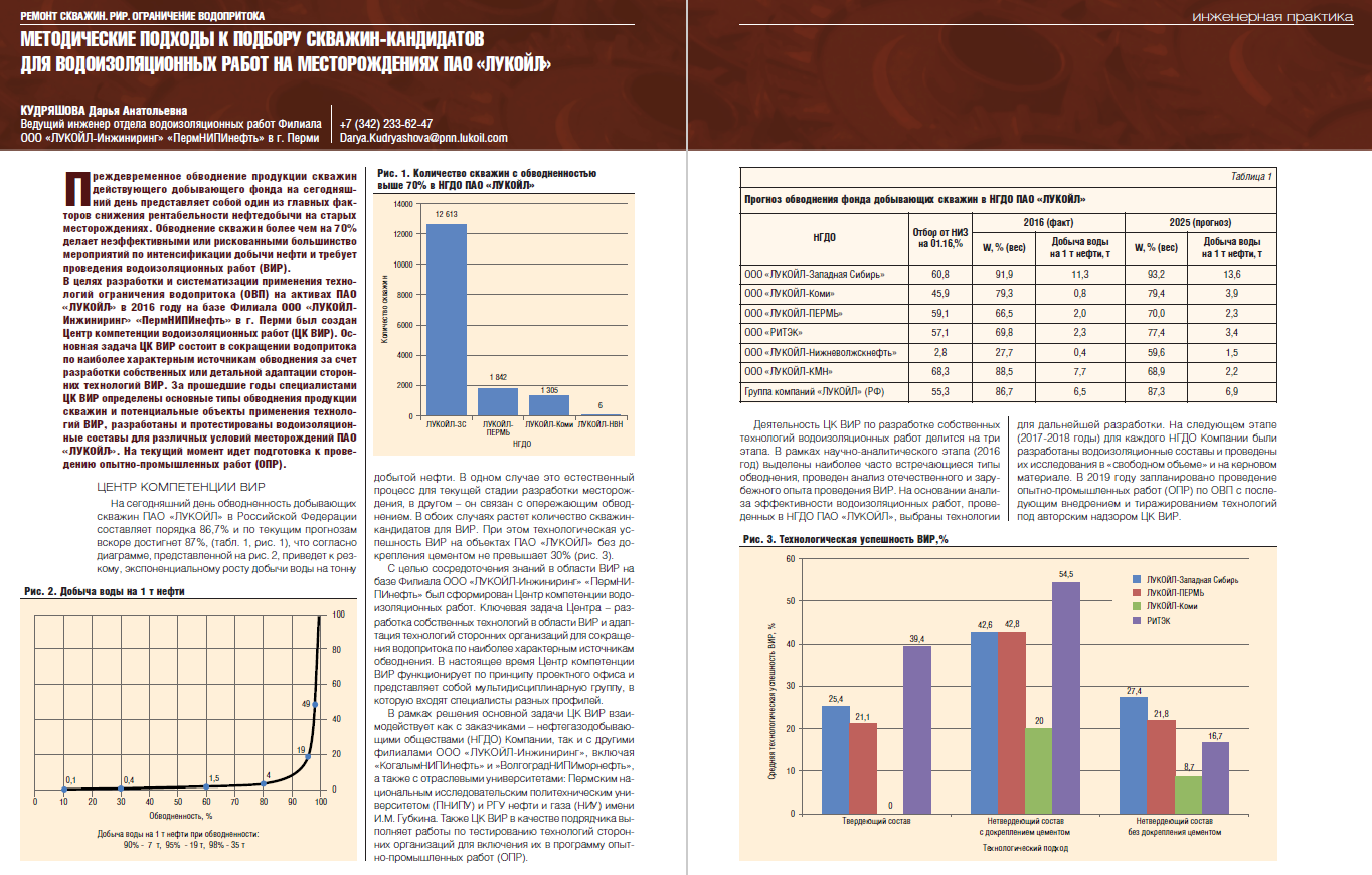 Методика подбора скважин-кандидатов для водоизоляционных работ на  месторождениях ПАО «ЛУКОЙЛ» - Инженерная практика